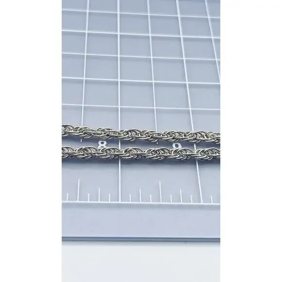 925 Silver Figaro Twisted Rope Chain Necklace Italy Stunning Chunky Long 34”